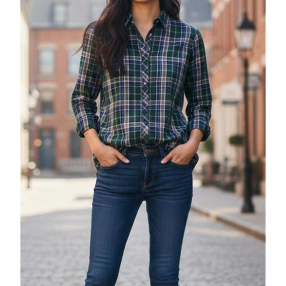 J.CREW Women's Green Blue Tulsa Plaid Long Sleeve Button Down Shirt Size 12 - Picture 2 of 9